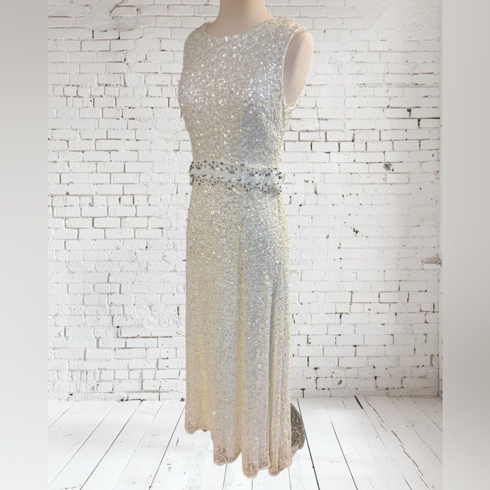 A-Line Fitted Ivory Sequins Beaded Wedding Dress w/ train by DB Studio-size 8